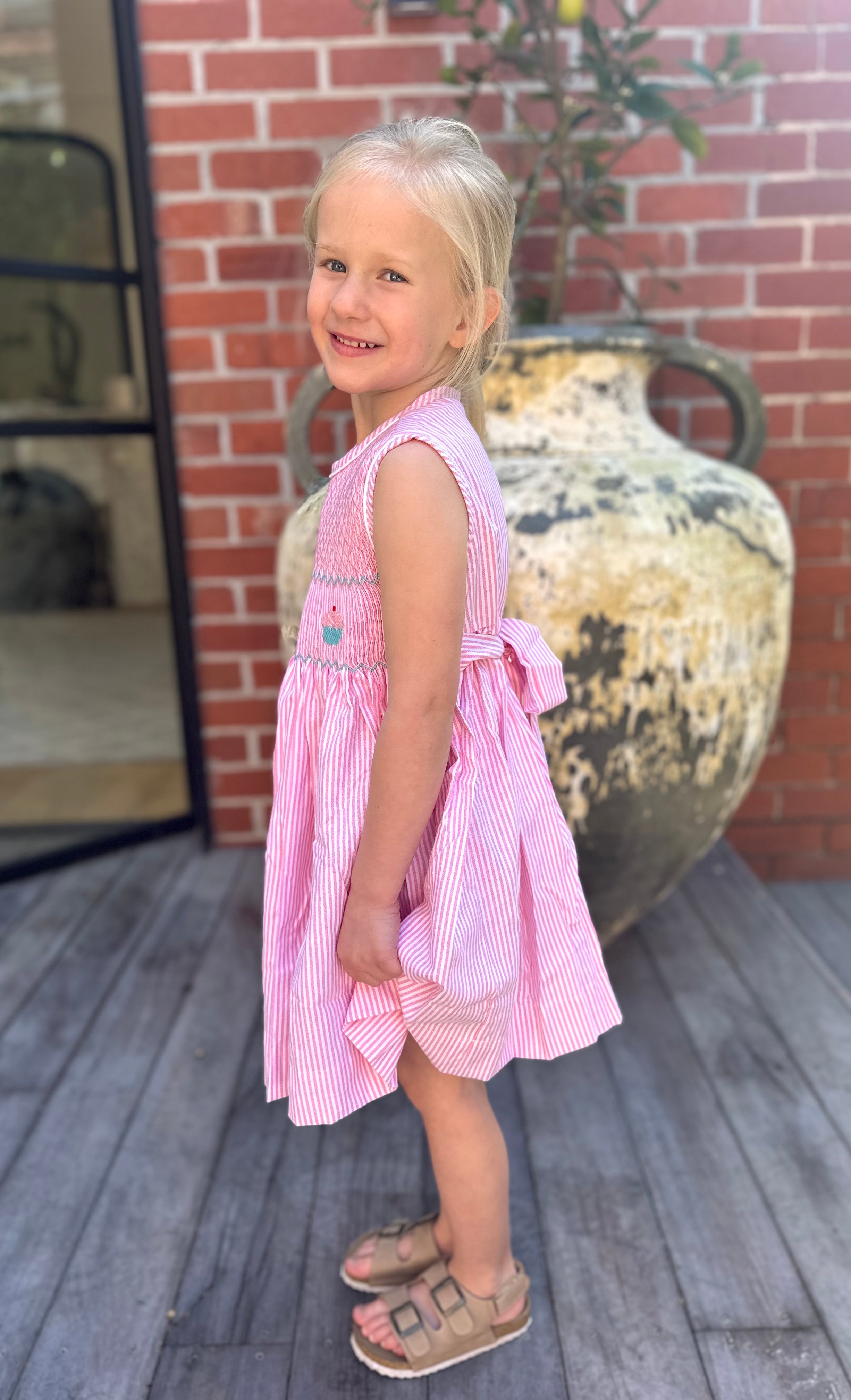 Bella Pink Pin Stripe Cupcake Smock Dress